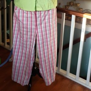 Liz Golf Womens Pink Plaid Ankle-skimmer Pants